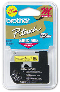 Brother P-Touch® M Series Standard Adhesive Labeling Tape,  1/2w, Black on Yellow