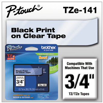 Brother P-Touch® TZe Series Standard Adhesive Laminated Labeling Tape,  3/4w, Black on Clear