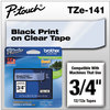 A Picture of product BRT-TZE141 Brother P-Touch® TZe Series Standard Adhesive Laminated Labeling Tape,  3/4w, Black on Clear