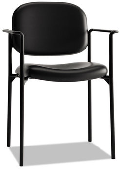 HON® VL616 Stacking Guest Chair with Arms Bonded Leather Upholstery, 23.25" x 21" 32.75", Black Seat, Back, Base