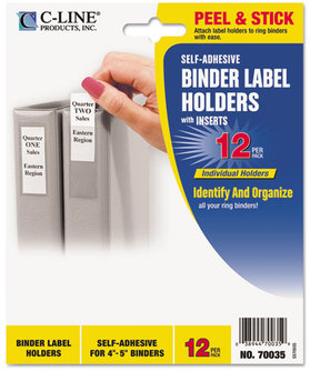 C-Line® Self-Adhesive Binder Label Holders,  Top Load, 2 1/4 x 3, Clear, 12/Pack
