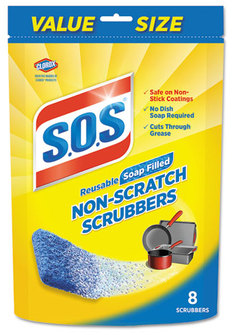 S.O.S® Non-Scratch Soap Scrubbers,  Blue, 8/Pack