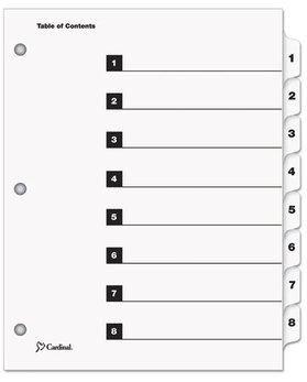 Cardinal® QuickStep® OneStep® Printable Table of Contents and Dividers,  Title: 1-8, Letter, White, 24 Sets/Box