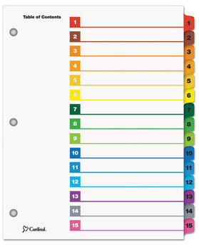 Cardinal® OneStep® Printable Table of Contents and Dividers,  15-Tab, 1-15, Letter, Multicolor, 15/Set