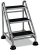 A Picture of product CSC-11834GGB1 Cosco® Rolling Commercial Step Stool,  3-Step, 26 3/5 Spread, Platinum/Black