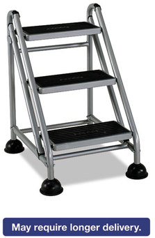 Cosco® Rolling Commercial Step Stool,  3-Step, 26 3/5 Spread, Platinum/Black
