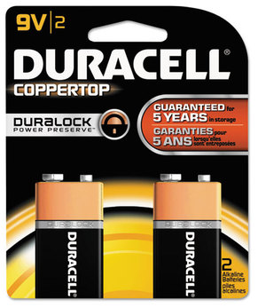Duracell® CopperTop® Alkaline Batteries with Duralock Power Preserve™ Technology,  9V, 2/Pk