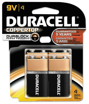 Duracell® CopperTop® Alkaline Batteries with Duralock Power Preserve™ Technology,  9V, 4/Pk
