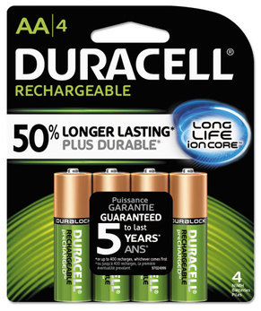 Duracell® Rechargeable StayCharged™ NiMH Batteries with Duralock Power Preserve™ Technology,  AA, 4/Pack