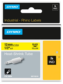 DYMO® Rhino Industrial Label Cartridges,  1/2" x 5 ft, White/Black Print