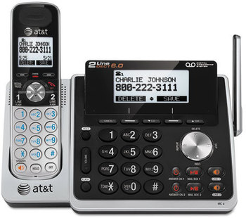 AT&T® TL88102 Cordless Two-Line Digital Answering System,  Base and Handset