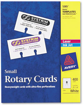 Avery® Printable Rotary Cards Small Laser/Inkjet, 2.17 x 4, White, 8 Cards/Sheet, 400 Cards/Box