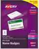 A Picture of product AVE-74549 Avery® Name Badge Holder Kits with Inserts Pin-Style Laser/Inkjet Insert, Top Load, 3.5 x 2.25, White, 100/Box