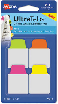 Avery® Ultra Tabs® Repositionable Mini Tabs: 1" x 1.5", 1/5-Cut, Assorted Colors, 80/Pack