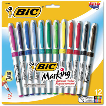 BIC® Marking™ Ultra-Fine Tip Permanent Marker,  Assorted, Dozen
