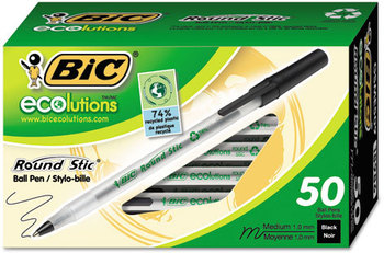 BIC® Ecolutions® Round Stic® Ballpoint Pen,  Black Ink, 1mm, Medium, 50/Pack