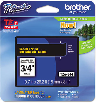 Brother P-Touch® TZe Series Standard Adhesive Laminated Labeling Tape,  3/4w, Gold on Black