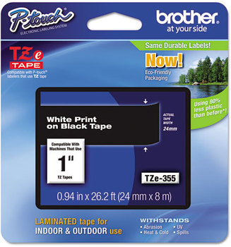 Brother P-Touch® TZe Series Standard Adhesive Laminated Labeling Tape,  1w, White on Black