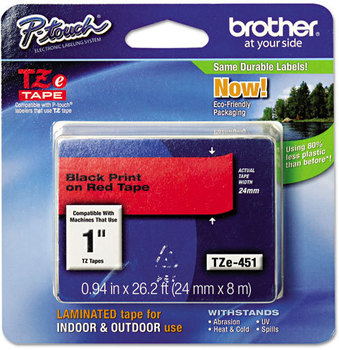 Brother P-Touch® TZe Series Standard Adhesive Laminated Labeling Tape,  1w, Black on Red