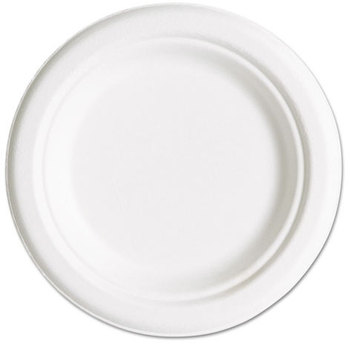 Renewable Molded Fiber Plates, 6" dia, Natural White, 1,000/Carton