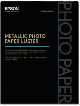 Epson® Professional Media Metallic Luster Photo Paper,  White, 8 1/2 x 11, 25 Sheets