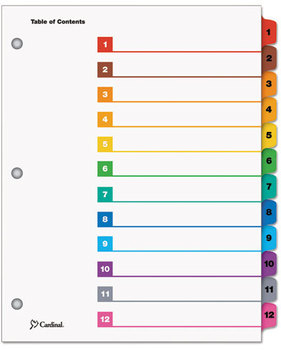 Cardinal® OneStep® Printable Table of Contents and Dividers,  12-Tab, 1-12, Letter, Multicolor, 12/Set