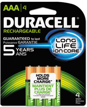 Duracell® Rechargeable StayCharged™ NiMH Batteries with Duralock Power Preserve™ Technology,  AAA, 4/Pack