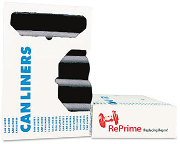 RePrime Can Liners,  Prime Resin, 33 x 44, 1.3 mils, Black, 100/Carton