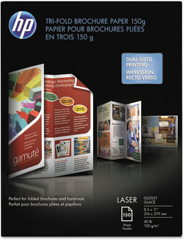 HP Laser Glossy Tri-Fold Brochure Paper,  97 Brightness, 40lb, 8-1/2 x 11, White, 150 /Pack