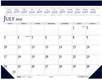 House of Doolittle™ 100% Recycled Academic Desk Pad Calendar 22 x 17, White/Blue Sheets, Blue Binding/Corners, 14-Month (July to Aug): 2023 2024