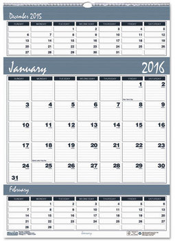 House of Doolittle™ Bar Harbor 100% Recycled Wirebound Three-Months-per-Page Wall Calendar 3-Months-per-Page 12 x 17, White/Blue/Gray Sheets, 14-Month (Dec-Jan): 2023-2025