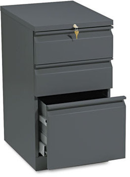 HON® Brigade® Mobile Pedestal with Pencil Tray Insert, Left/Right, 3-Drawers: Box/Box/File, Letter, Charcoal, 15" x 19.88" 28"