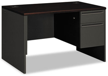 HON® 38000 Series™ Single Pedestal Desk Right 48" x 30" 29.5", Mahogany/Charcoal