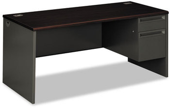 HON® 38000 Series™ Single Pedestal Desk Right 66" x 30" 29.5", Mahogany/Charcoal