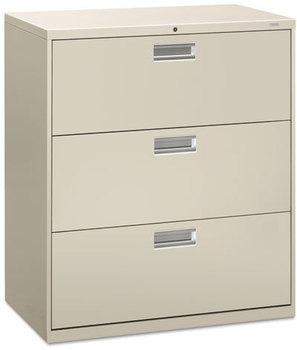 HON® Brigade® 600 Series Lateral File 3 Legal/Letter-Size Drawers, Light Gray, 36" x 18" 39.13"