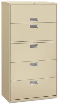 HON® Brigade® 600 Series Lateral File 4 Legal/Letter-Size Drawers, 1 Roll-Out Shelf, Putty, 36" x 18" 64.25"