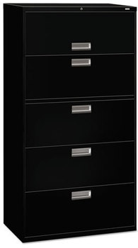 HON® Brigade® 600 Series Lateral File 4 Legal/Letter-Size Drawers, 1 Roll-Out Shelf, Black, 36" x 18" 64.25"