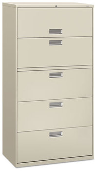 HON® Brigade® 600 Series Lateral File 4 Legal/Letter-Size Drawers, 1 Roll-Out Shelf, Light Gray, 36" x 18" 64.25"