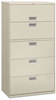 A Picture of product HON-685LQ HON® Brigade® 600 Series Lateral File 4 Legal/Letter-Size Drawers, 1 Roll-Out Shelf, Light Gray, 36" x 18" 64.25"