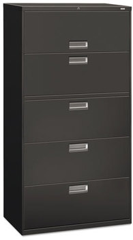 HON® Brigade® 600 Series Lateral File 4 Legal/Letter-Size Drawers, 1 Roll-Out Shelf, Charcoal, 36" x 18" 64.25"