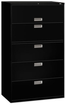 HON® Brigade® 600 Series Lateral File 4 Legal/Letter-Size Drawers, 1 Roll-Out Shelf, Black, 42" x 18" 64.25"