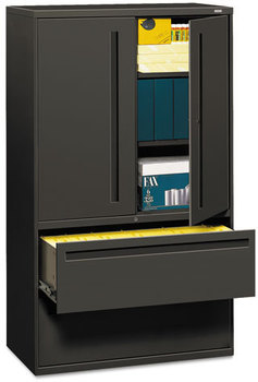 HON® Brigade® 700 Series Lateral File with Storage Three-Shelf Enclosed 2 Legal/Letter-Size Drawers, Charcoal, 42" x 18" 64.25"