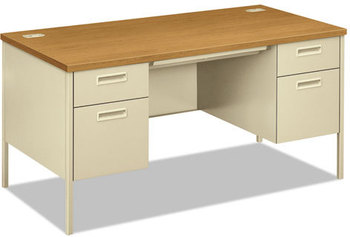 HON® Metro Classic Series Double Pedestal Desk Flush Panel SCS, 60" x 30" 29.5", Harvest/Putty