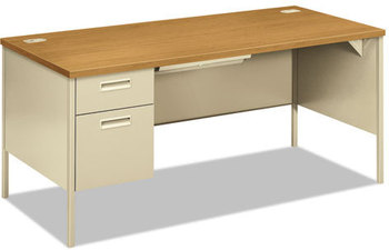 HON® Metro Classic Series Single Pedestal "L" Workstation Desk Left 66" x 30" 29.5", Harvest/Putty