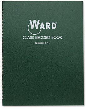 Ward® Class Record Book,  38 Students, 6-7 Week Grading, 11 x 8-1/2, Green