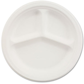 Chinet® Classic Paper Dinnerware,  3-Comp Plate, 10 1/4" dia, White, 500/Carton