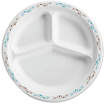 Chinet® Vines Molded Fiber Dinnerware,  10 1/4", 3-Comp, White w/Vine Theme, 500/Carton