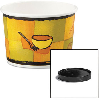 Huhtamaki Soup Containers with Vented Lids,  Streetside Pattern, 12 oz, 250/Carton