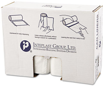 Inteplast Group High-Density Interleaved Commercial Can Liners,  38 x 60, 60gal, 17mic, Clear, 25/Roll, 8 Rolls/Carton