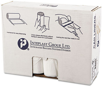 Inteplast Group High-Density Interleaved Commercial Can Liners,  40 x 48, 45gal, 16mic, Clear, 25/Roll, 10 Rolls/Carton